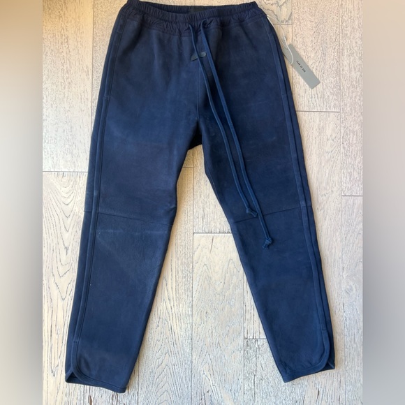 Fear of God Leather Dark Blue/Navy Nubuck Joggers size Small Used